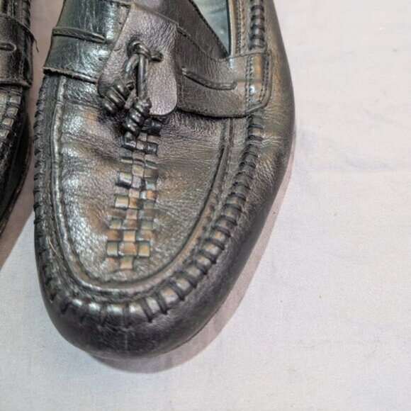 de michel by tosi Black Woven Leather Tassel Loafers Men Size 44 - Picture 2 of 12